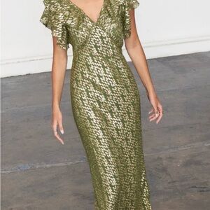 Elegant Green and Gold Women's Dress